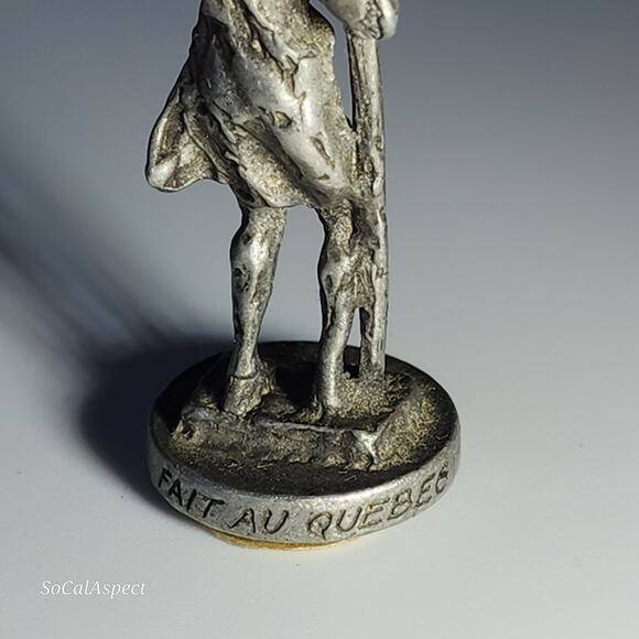 Miniature St. Christopher Religious Sculpture pewter Quebec 1 7/8" Antique - Picture 4 of 6